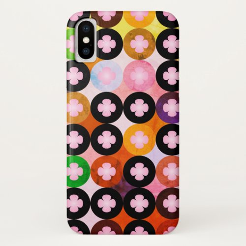 Cool Multi Colored Circles  Pink Clovers iPhone X Case