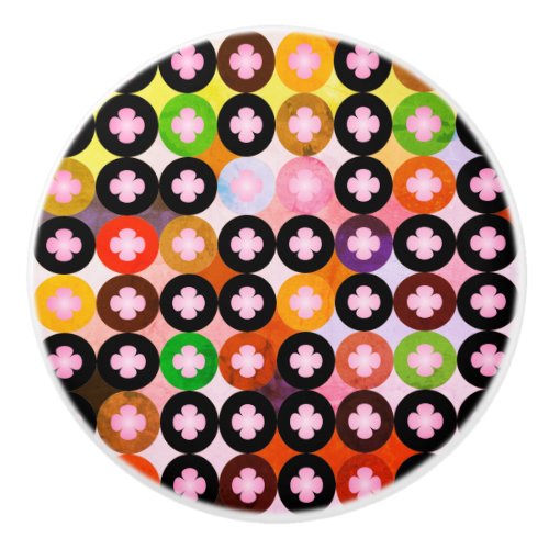 Cool Multi Colored Circles  Pink Clovers Ceramic Knob