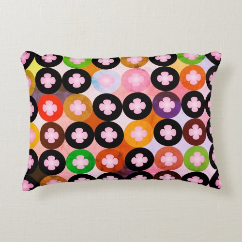 Cool Multi Colored Circles  Pink Clovers Decorative Pillow