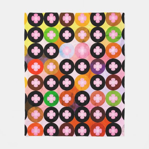 Cool Multi Colored Circles  Pink Clovers Fleece Blanket