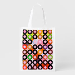 Cool Multi Colored Circles &amp; Pink Clovers Grocery Bag