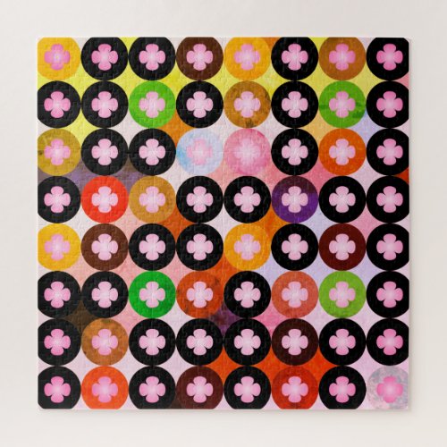 Cool Multi Colored Circles  Pink Clovers Jigsaw Puzzle