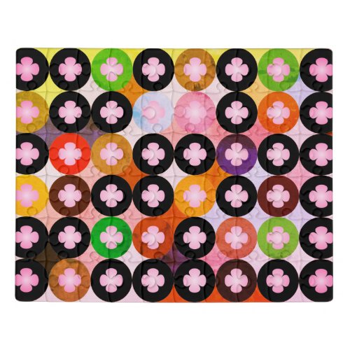 Cool Multi Colored Circles  Pink Clovers Jigsaw Puzzle