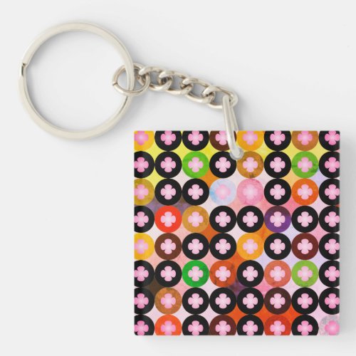 Cool Multi Colored Circles  Pink Clovers Keychain