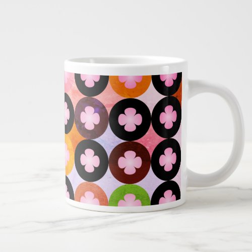 Cool Multi Colored Circles  Pink Clovers Large Coffee Mug