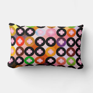 Cool Multi Colored Circles & Pink Clovers Lumbar Pillow