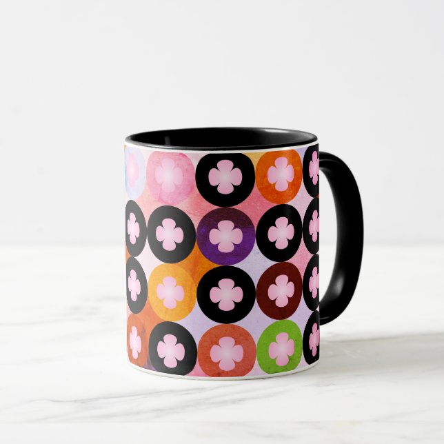 Cool Multi Colored Circles & Pink Clovers Mug (Front Right)
