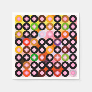 Cool Multi Colored Circles & Pink Clovers Napkins