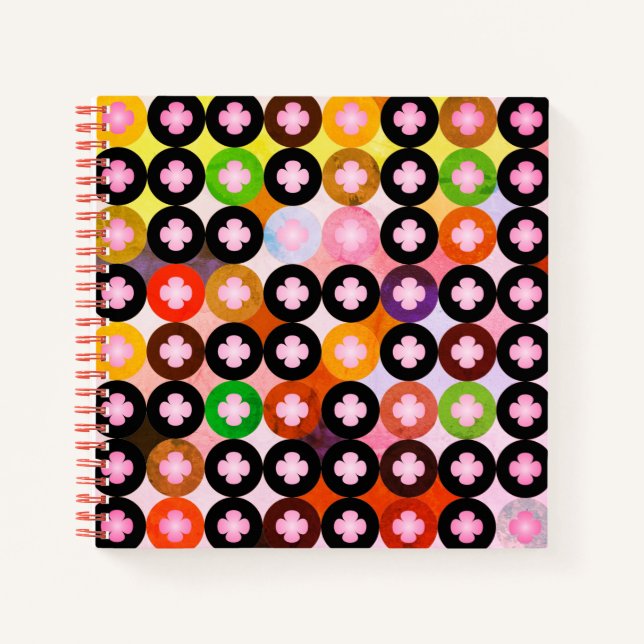 Cool Multi Colored Circles & Pink Clovers Notebook (Front)