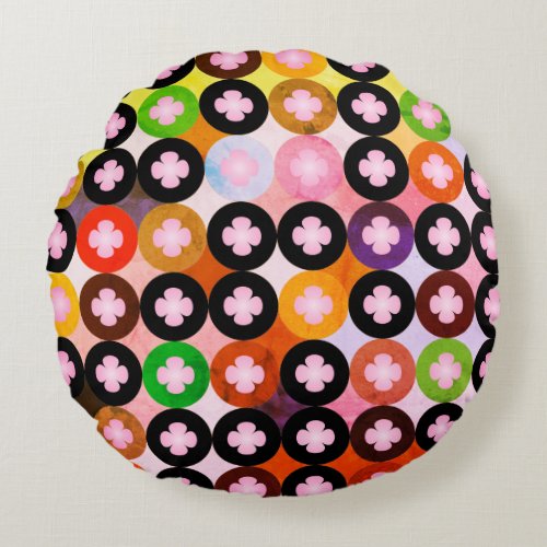 Cool Multi Colored Circles  Pink Clovers Round Pillow