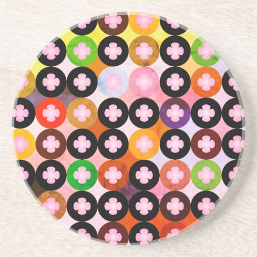 Cool Multi Colored Circles  Pink Clovers Sandstone Coaster