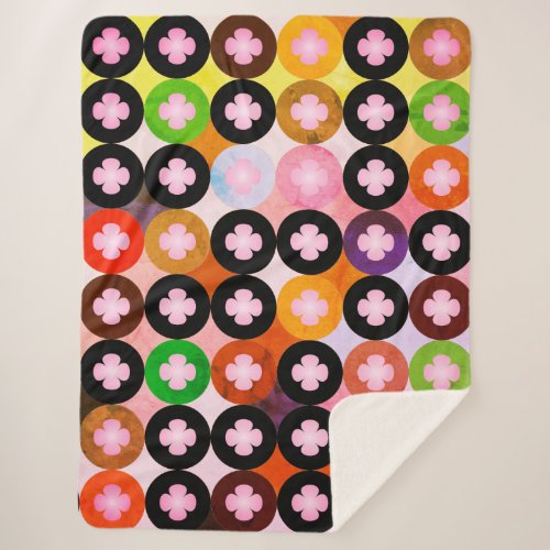 Cool Multi Colored Circles  Pink Clovers Sherpa Blanket