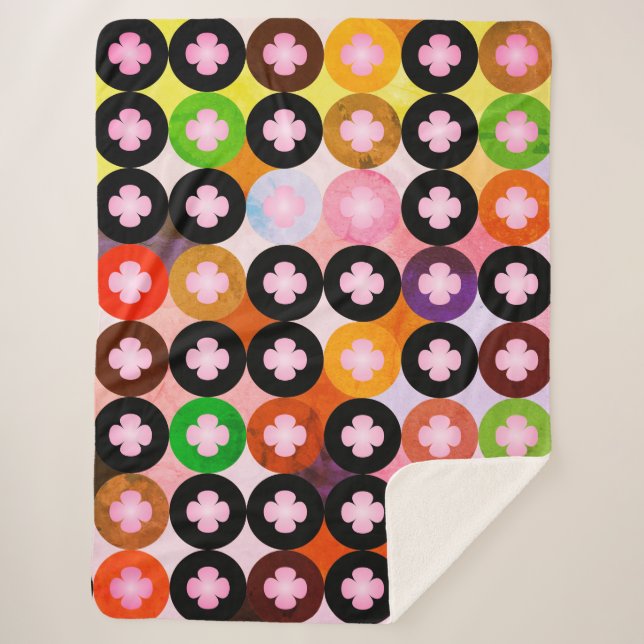 Cool Multi Colored Circles & Pink Clovers Sherpa Blanket (Front)