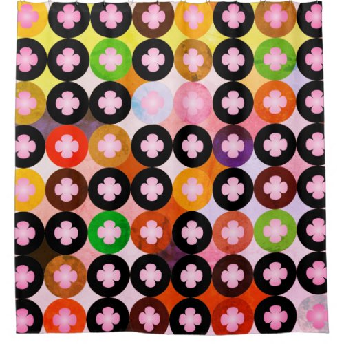 Cool Multi Colored Circles  Pink Clovers Shower Curtain