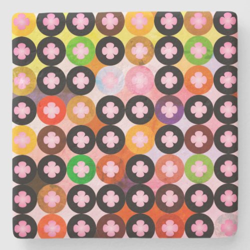 Cool Multi Colored Circles  Pink Clovers Stone Coaster