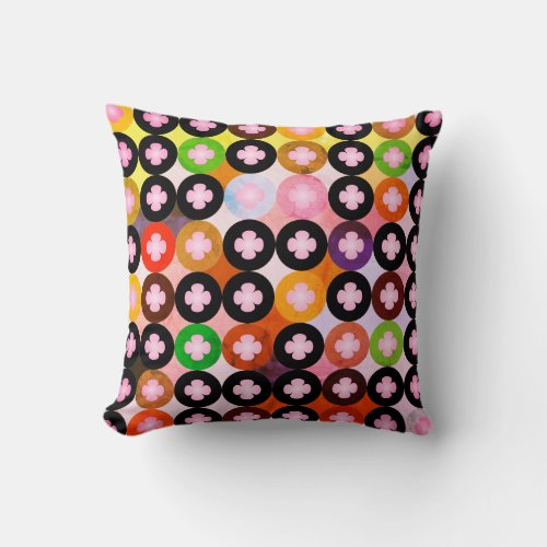 Cool Multi Colored Circles  Pink Clovers Throw Pillow