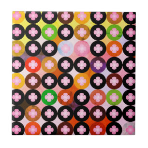 Cool Multi Colored Circles & Pink Clovers Tile