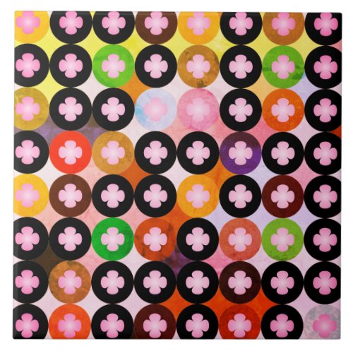 Cool Multi Colored Circles  Pink Clovers Tile