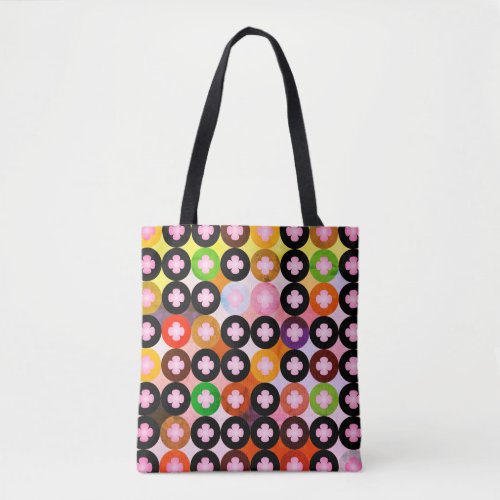 Cool Multi Colored Circles  Pink Clovers Tote Bag