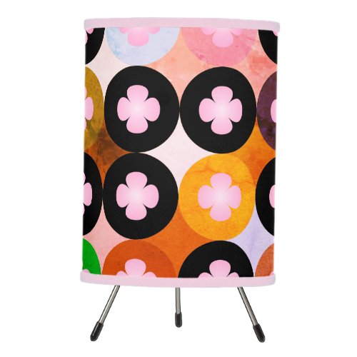 Cool Multi Colored Circles  Pink Clovers Tripod Lamp