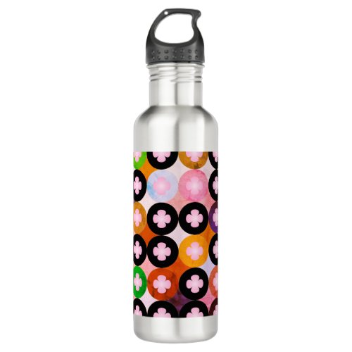 Cool Multi Colored Circles  Pink Clovers Water Bottle