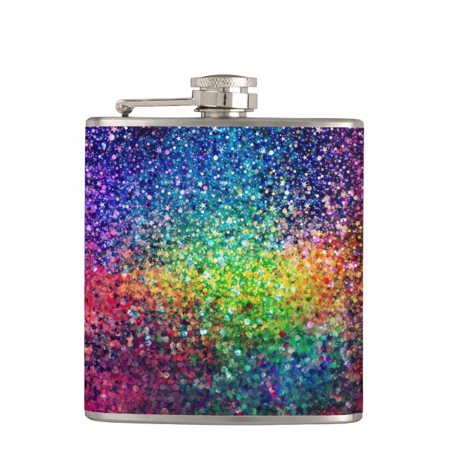 Cool Multicolor Retro Glitter & Sparkles Pattern 2 Flask (Front)