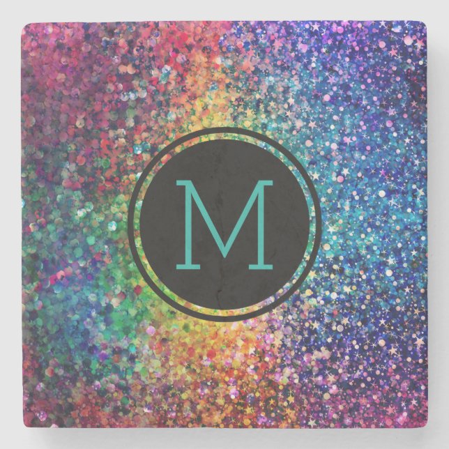 Cool Multicolor Retro Glitter & Sparkles Pattern 2 Stone Coaster (Front)