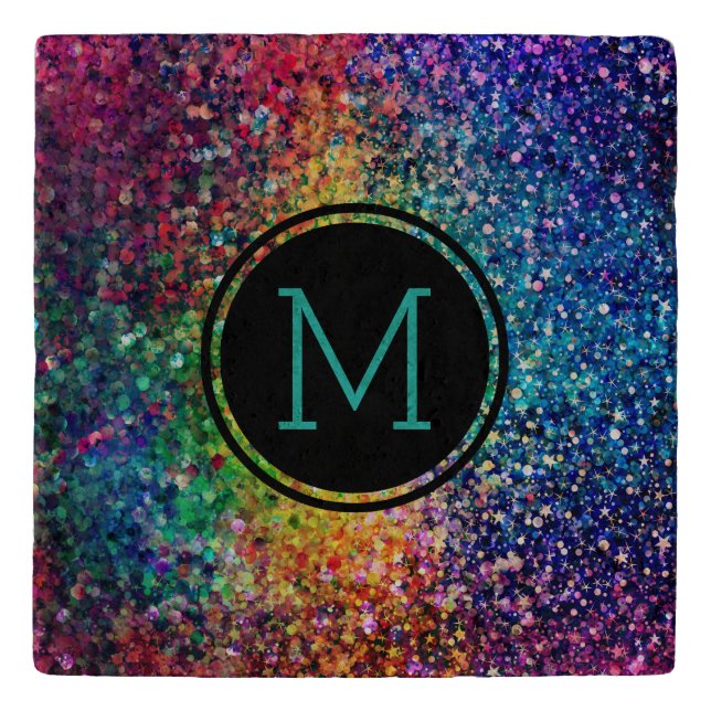 Cool Multicolor Retro Glitter & Sparkles Pattern 2 Trivet (Front)