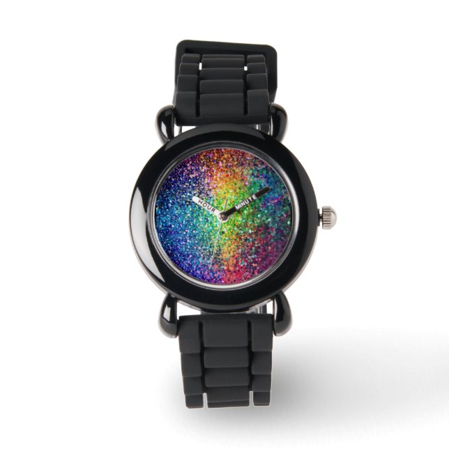 Cool Multicolor Retro Glitter & Sparkles Pattern 2 Watch (Front)
