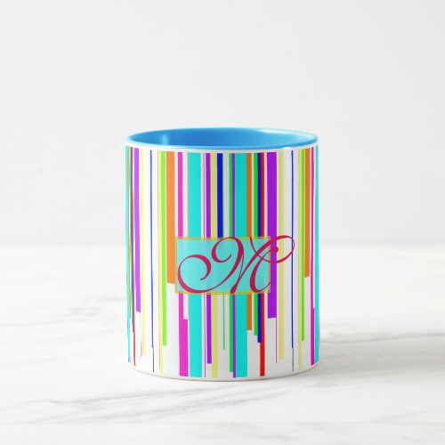 Cool multicolor stripes pattern monogram mug