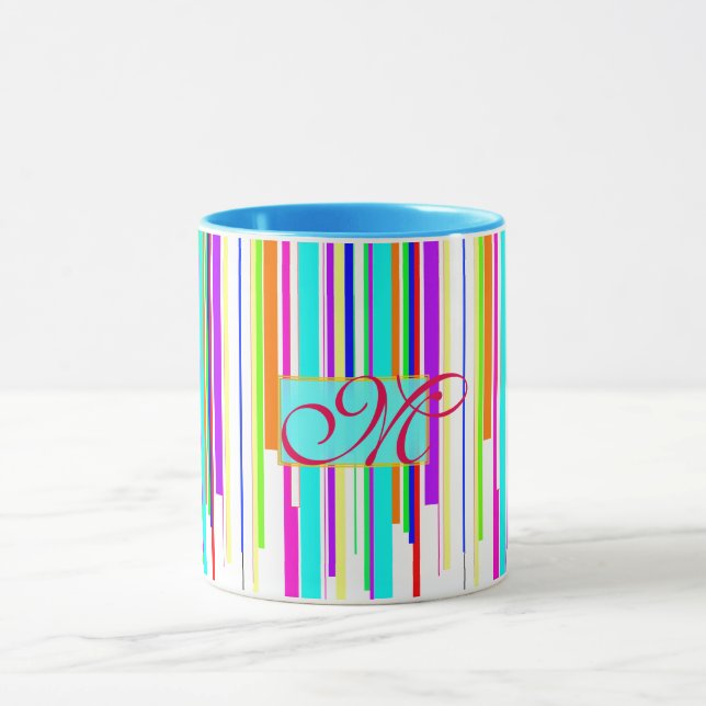 Cool "multicolor stripes" pattern monogram mug (Center)