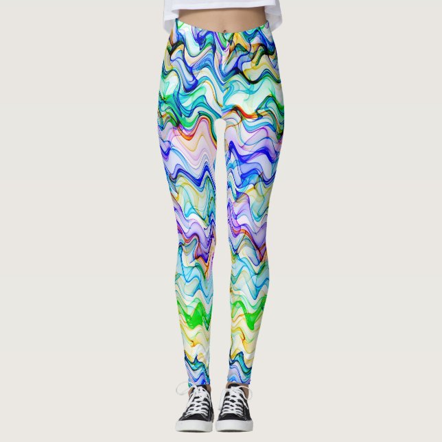 Cool Multicolored Wavy Zig Zag Pattern Leggings (Front)