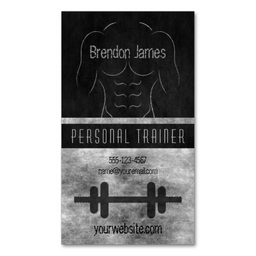 Cool Muscular Muscle Man Black Personal Trainer Magnetic Business Card