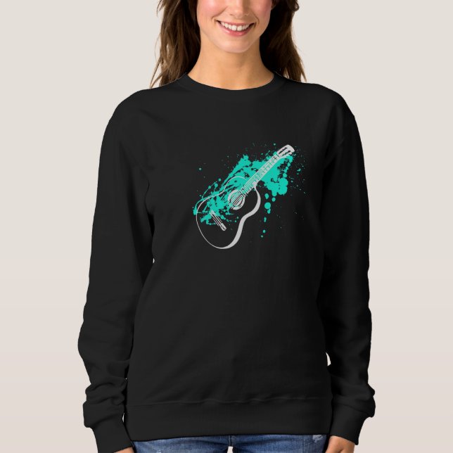 Cool Music Acoustic Guitar Paint Splatter Art Sweatshirt (Front)