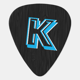 Cool Music Faux Black Wood Blue Monogrammed Custom Guitar Pick