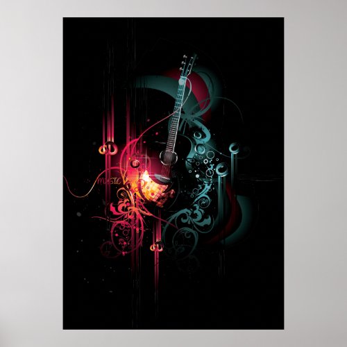 Cool Music Graphic with Guitar Poster