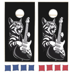 Cool Music Love Rock Cat Playing Electric Guitar Cornhole Set