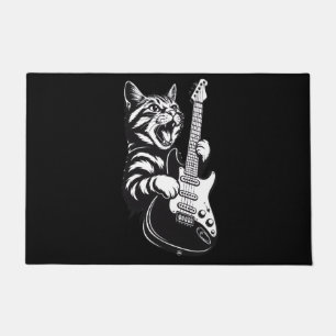 Cool Music Love   Rock Cat Playing Electric Guitar Doormat