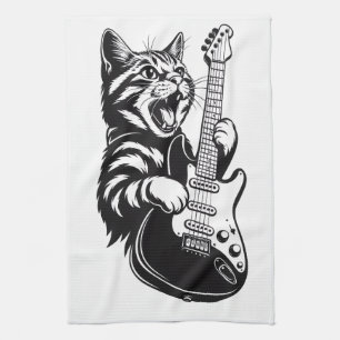 Cool Music Love Rock Cat Playing Electric Guitar Kitchen Towel