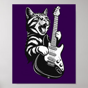 Cool Music Love   Rock Cat Playing Electric Guitar Poster