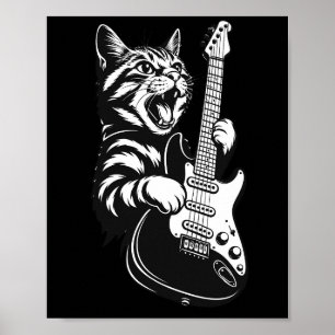 Cool Music Love Rock Cat Playing Electric Guitar Poster