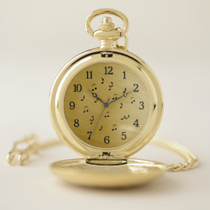 Cool Music Notes Black Numbers Pocket Watch