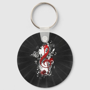 Cool Music notes dotted swirls flowers splatter Keychain