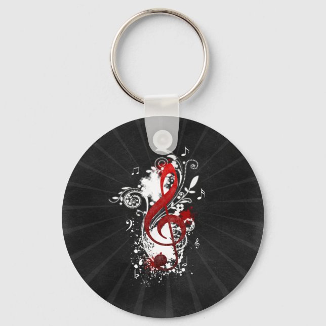 Cool Music notes dotted swirls flowers splatter Keychain (Front)