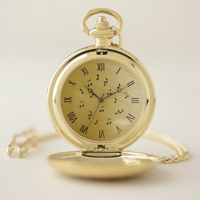 Cool Music Notes Gold Pocket Watch (Inside)