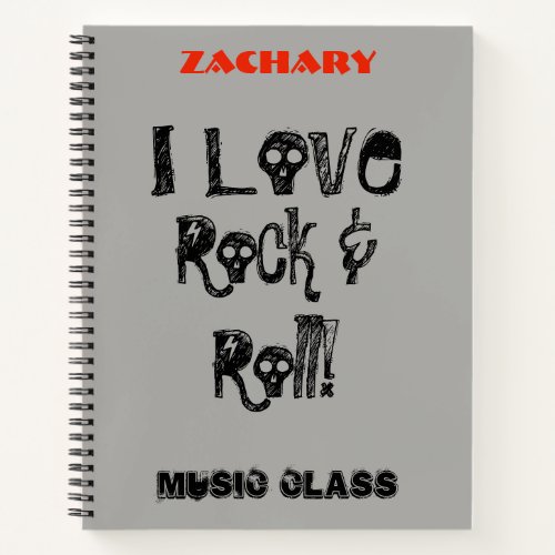 Cool Music Rock and Roll Skulls Personalize Name Notebook