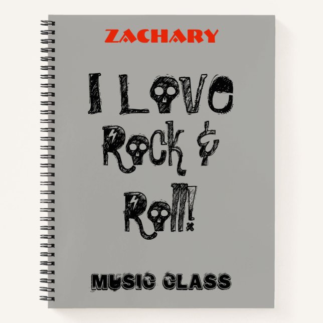 Cool Music Rock and Roll Skulls Personalize Name Notebook (Front)
