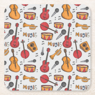 Cool Music Themed Banjo Drums Guitar Violin More Square Paper Coaster