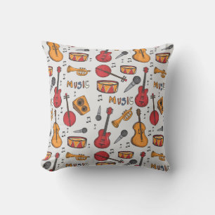 Cool Music Themed Banjo Drums Guitar Violin More Throw Pillow
