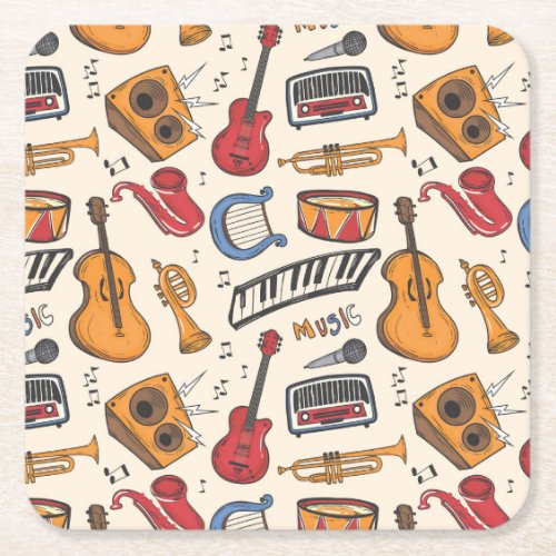 Cool Music Themed Piano Drums Guitar Violin More Square Paper Coaster